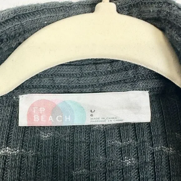 Free People Beach Pacific Maxi Dress Size Large Black V-Neck Collared Ribbed - Picture 6 of 7